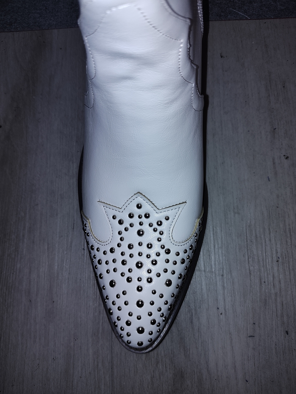 White Studded Pointed-Toe Western Boot